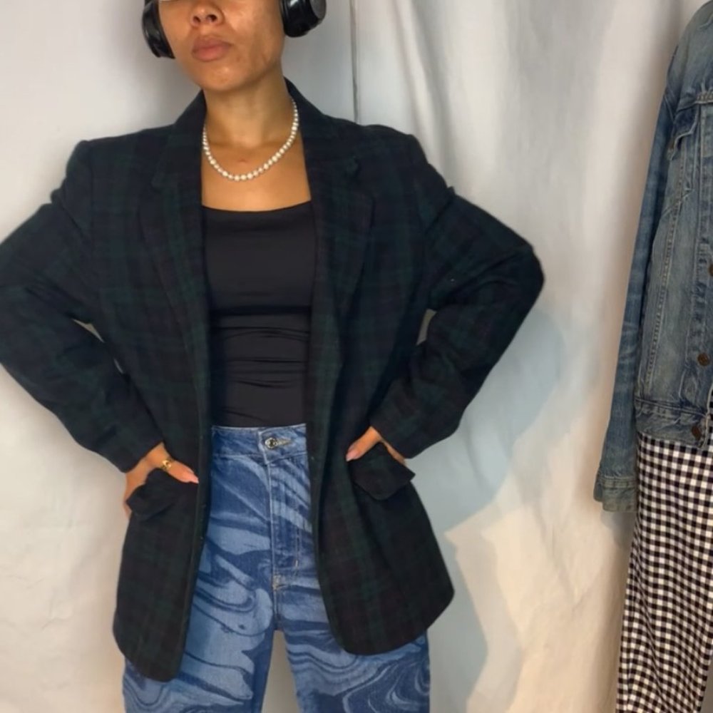 Green Plaid Oversized Blazer